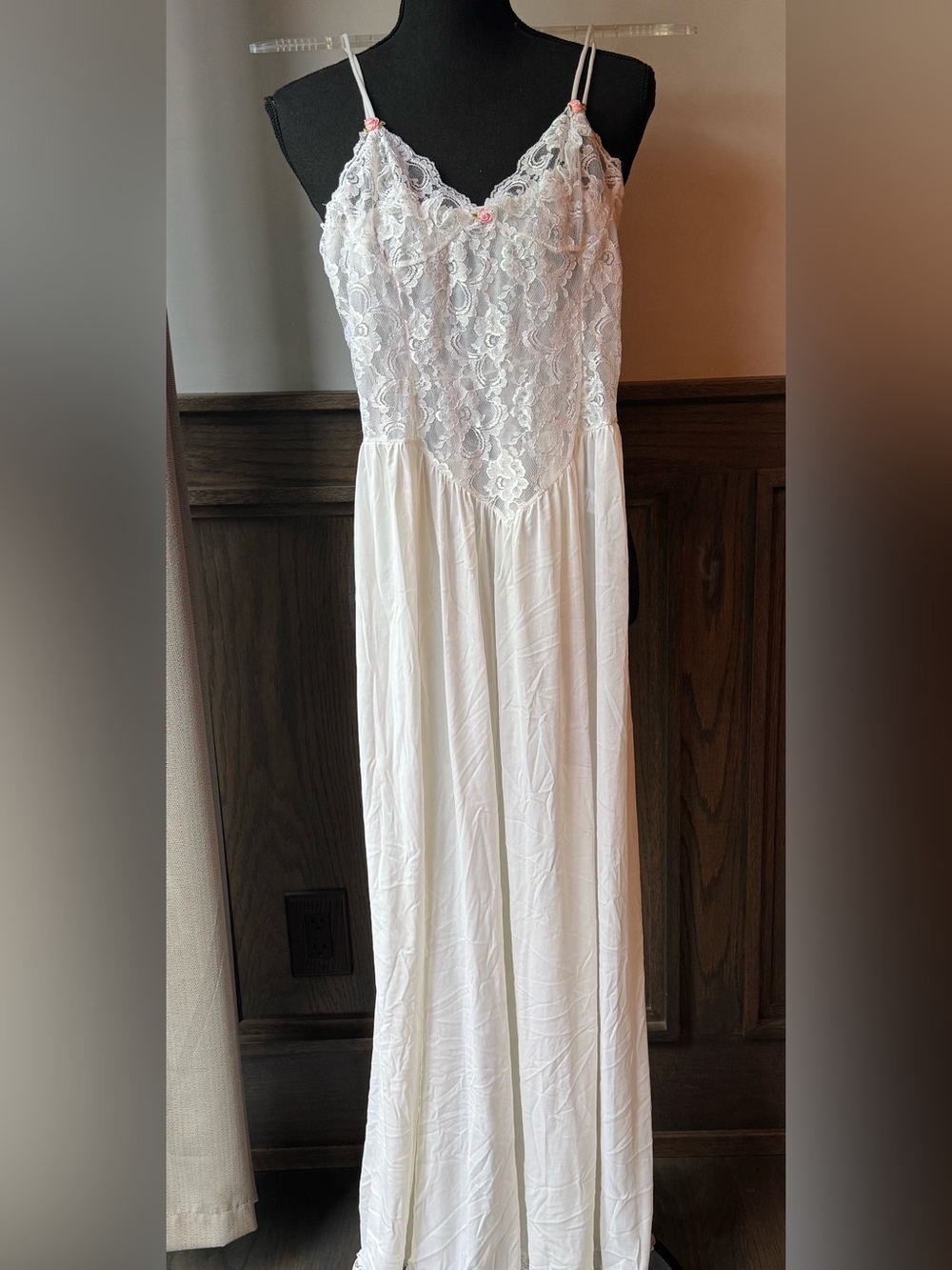 Vintage Tosca White Nylon Tricot Lace V Waist Nightgown Bridal Peignoir small - Picture 1 of 11